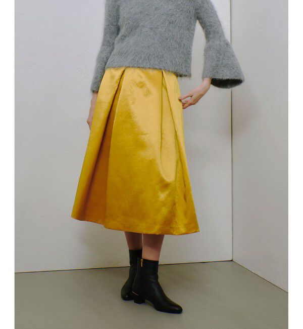 allureville「アセテートサテンボンディングスカート」|フレア|イエロー