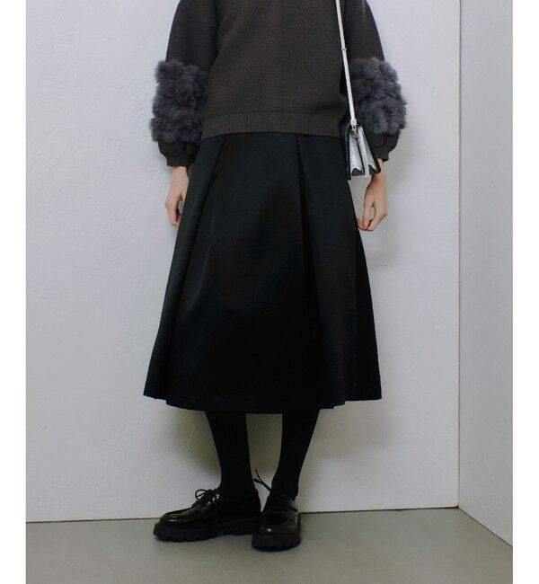 allureville「アセテートサテンボンディングスカート」|フレア|ブラック