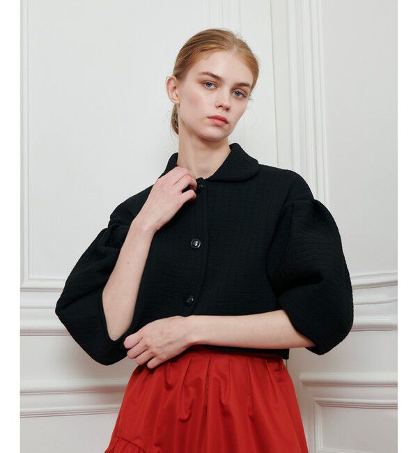 LOULOU WILLOUGHBY「【LOULOU WILLOUGHBY】ダブルジャガードパフニットジャケット」|ニット・セーター|ブラック