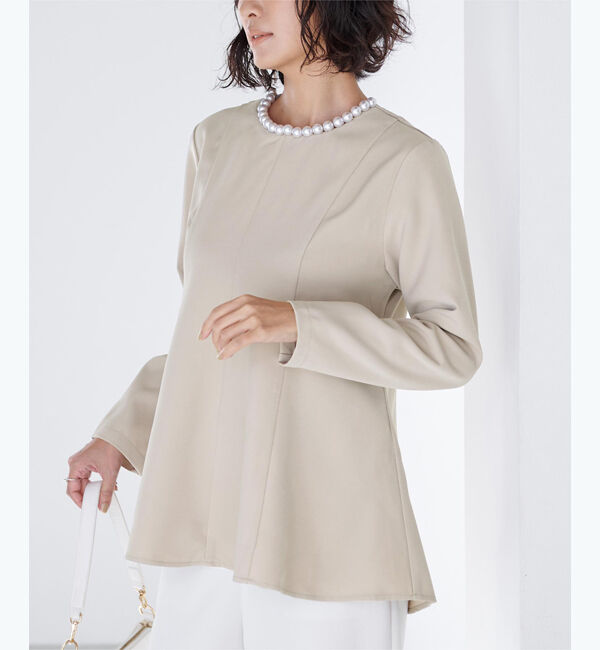 ur's「【星玲奈さんコラボアイテム】パール付ヘムライントップス」|Tシャツ・カットソー|グレージュ