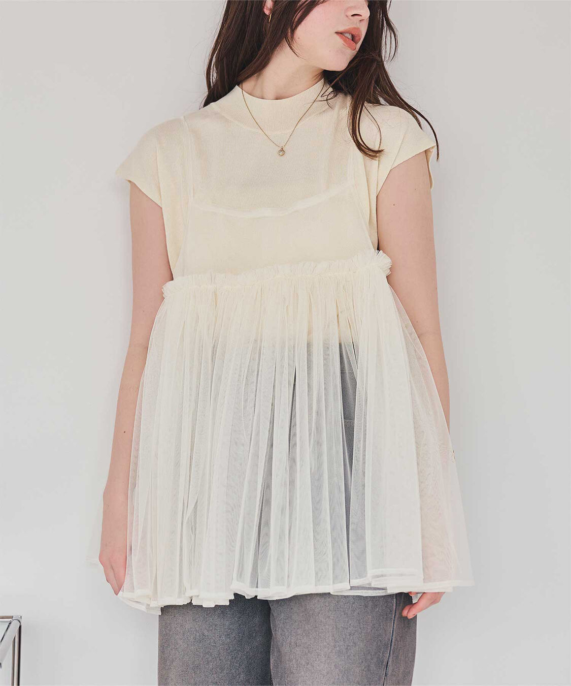 titivate「ボリュームチュールキャミソールトップス」|キャミソール|アイボリー