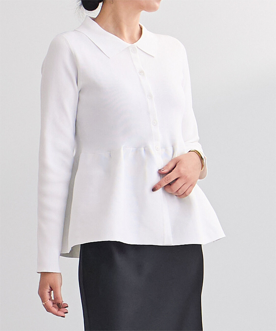 ur's「ウエストペプラムポロニットカーディガン」|ニット・セーター|ホワイト