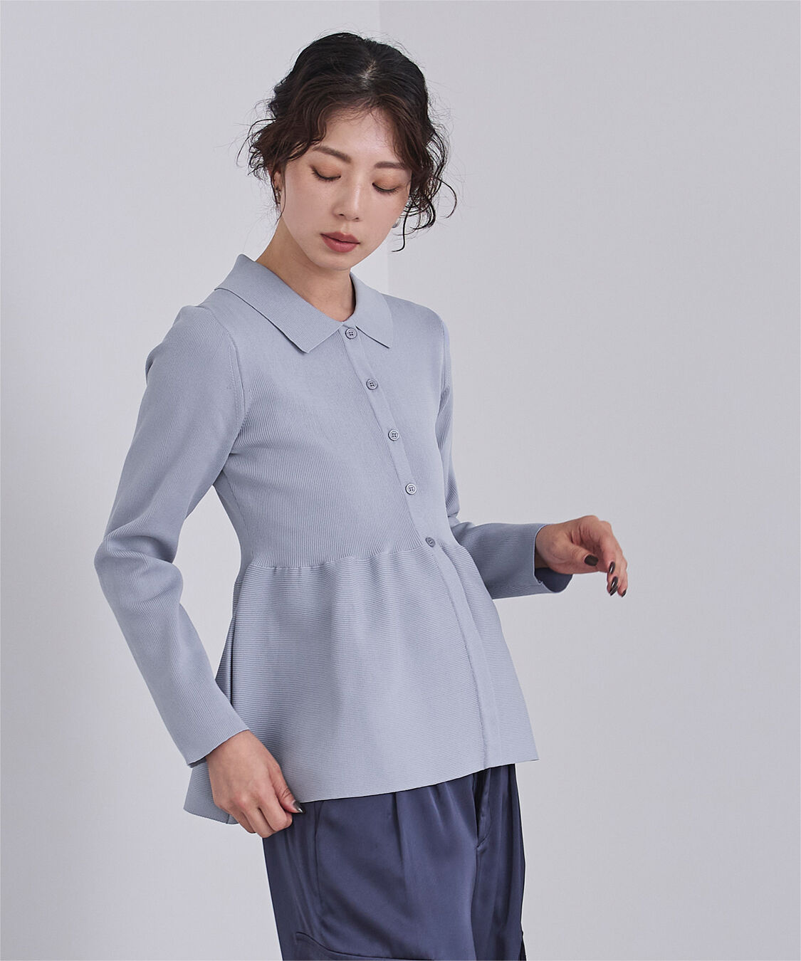 ur's「ウエストペプラムポロニットカーディガン」|ニット・セーター|