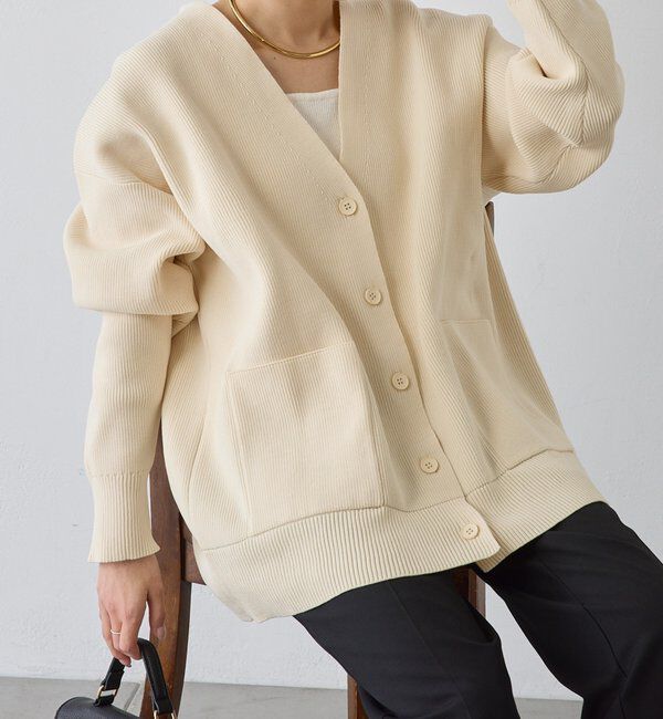  「【WEB限定/Du noir】スポンディッシュBIG Vネックカーディガン」|カーディガン|オフホワイト