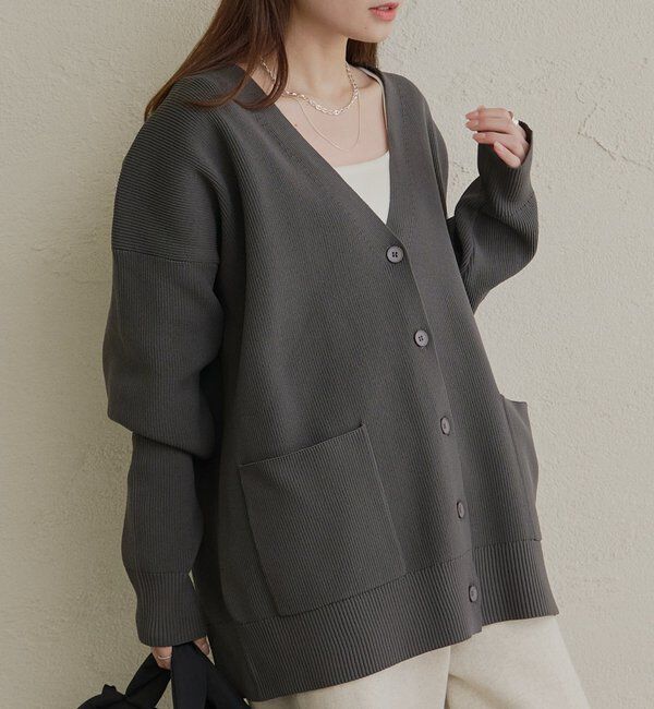  「【WEB限定/Du noir】スポンディッシュBIG Vネックカーディガン」|カーディガン|グレー