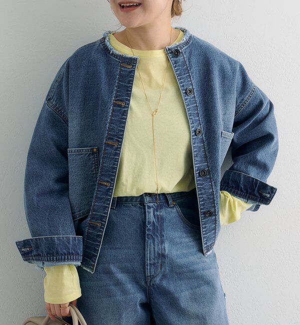  「セルビッチデニムノーカラージャケット」|デニムジャケット|インディゴブルー