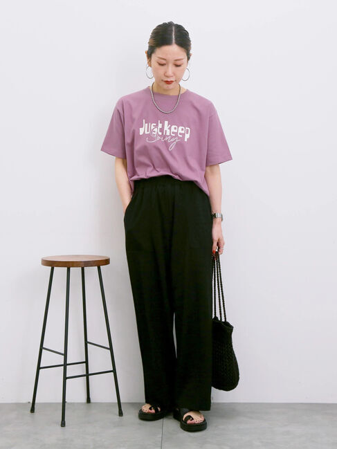 Samansa Mos2 blue「【接触冷感】ロゴプリントTシャツ」|Tシャツ・カットソー|