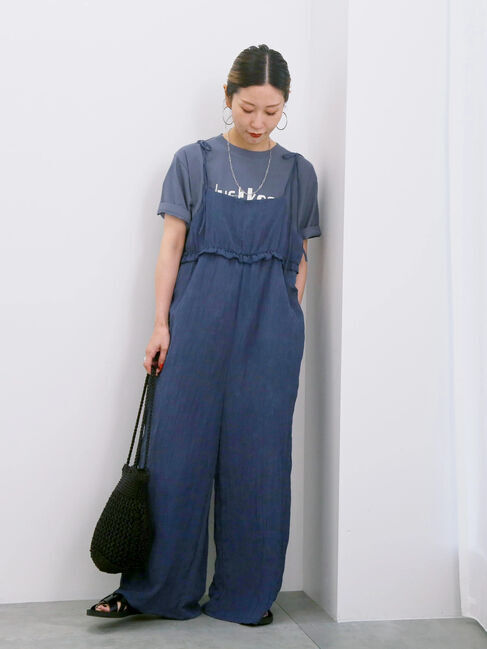 Samansa Mos2 blue「【接触冷感】ロゴプリントTシャツ」|Tシャツ・カットソー|