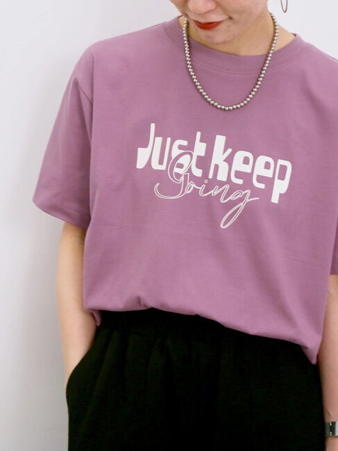 Samansa Mos2 blue「【接触冷感】ロゴプリントTシャツ」|Tシャツ・カットソー|ピンク