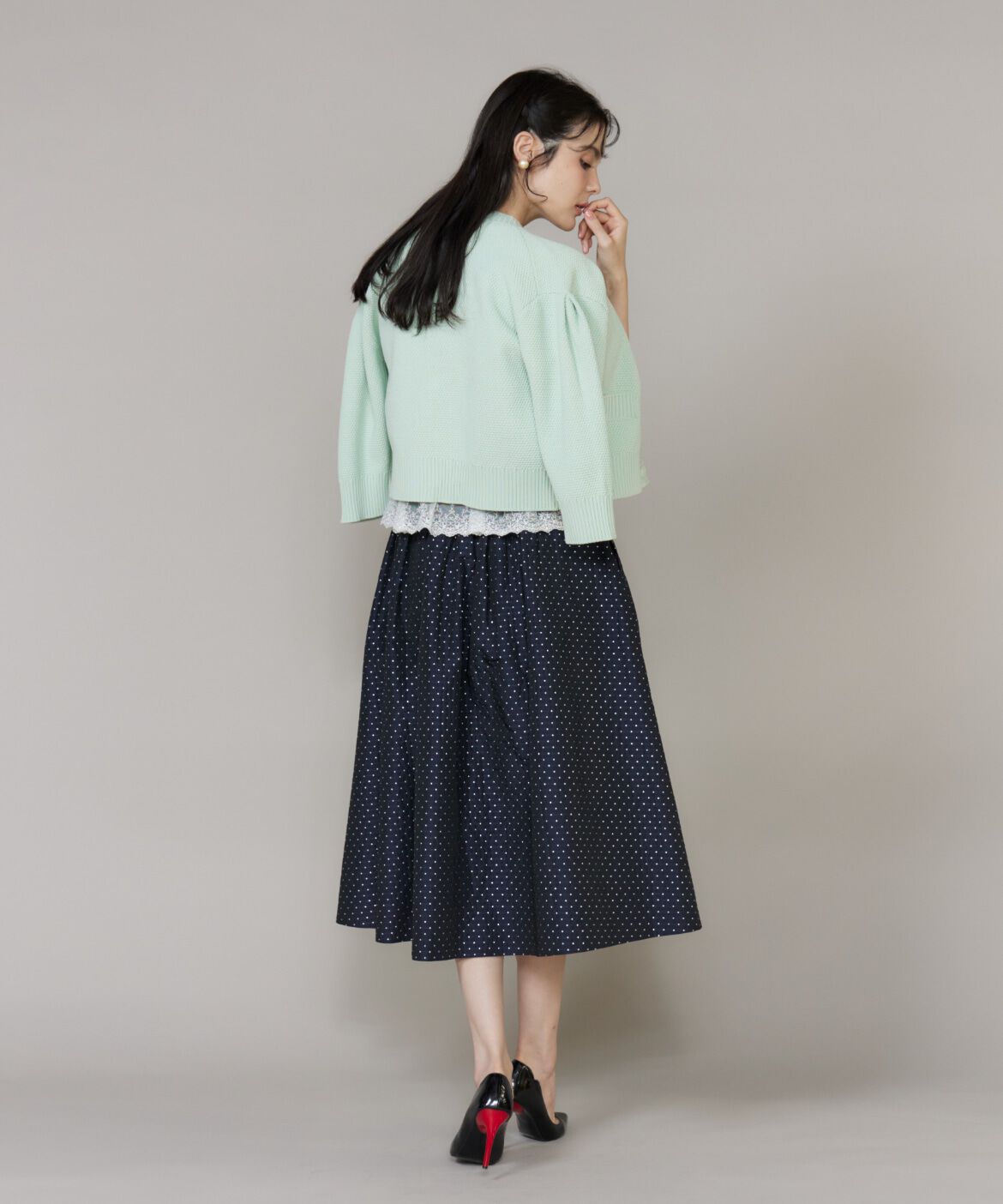 Maglie le cassetto「《プラスサイズ》ラメドットジャガードスカート」|フレア|