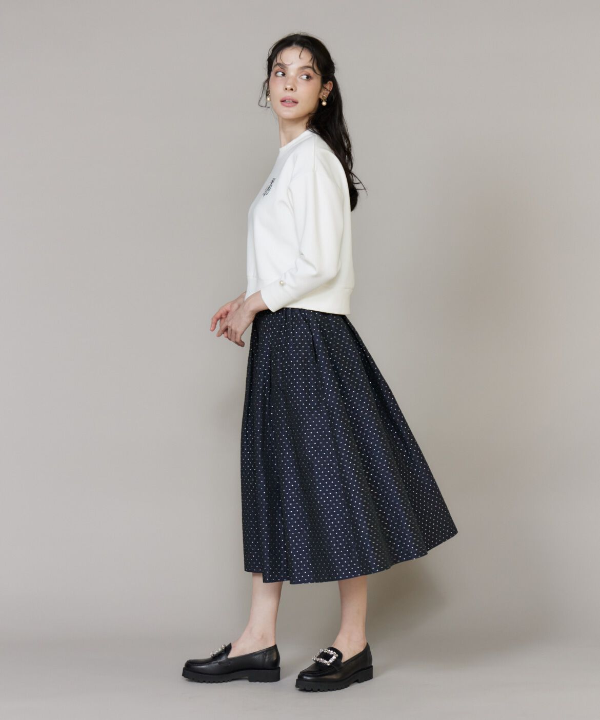 Maglie le cassetto「《プラスサイズ》ラメドットジャガードスカート」|フレア|