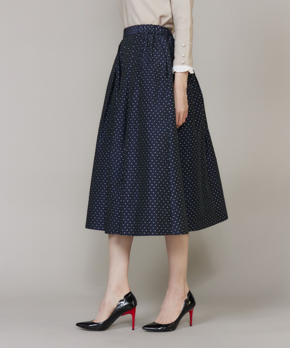 Maglie le cassetto「《プラスサイズ》ラメドットジャガードスカート」|フレア|