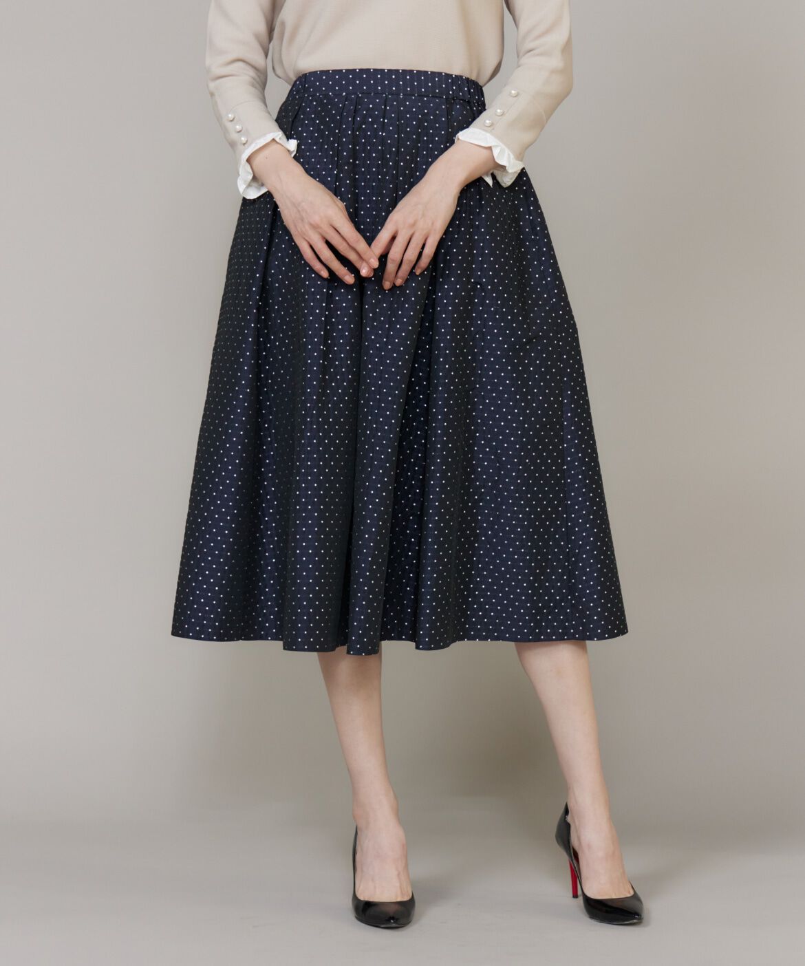 Maglie le cassetto「《プラスサイズ》ラメドットジャガードスカート」|フレア|