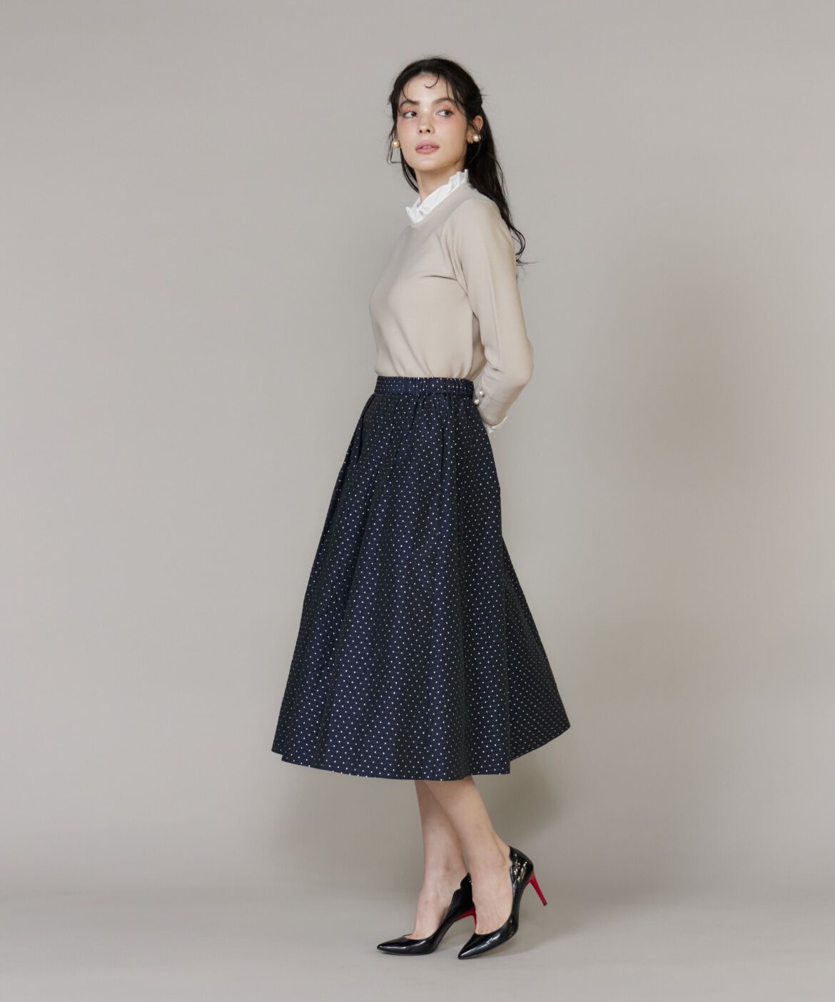 Maglie le cassetto「《プラスサイズ》ラメドットジャガードスカート」|フレア|