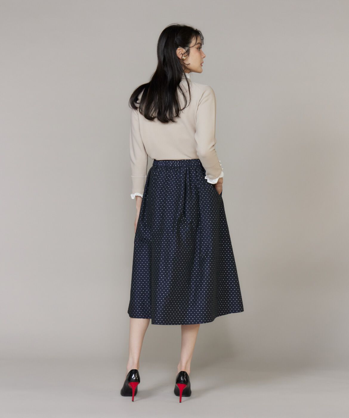 Maglie le cassetto「《プラスサイズ》ラメドットジャガードスカート」|フレア|