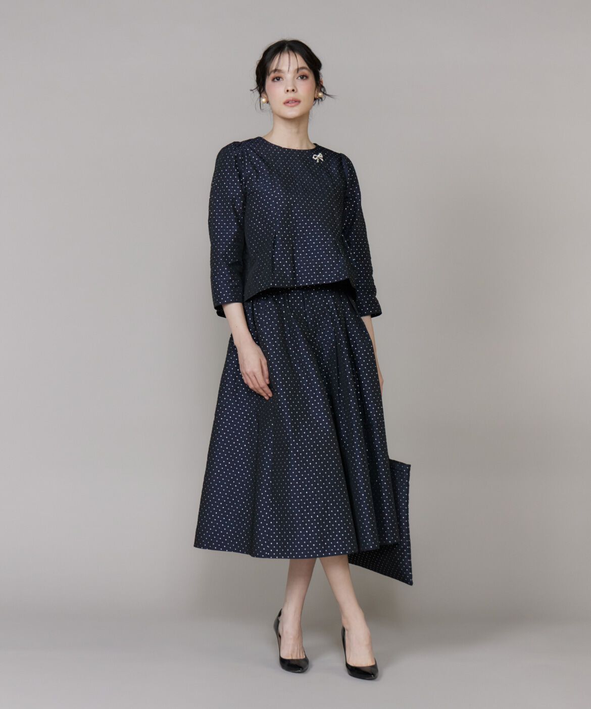 Maglie le cassetto「《プラスサイズ》ラメドットジャガードスカート」|フレア|