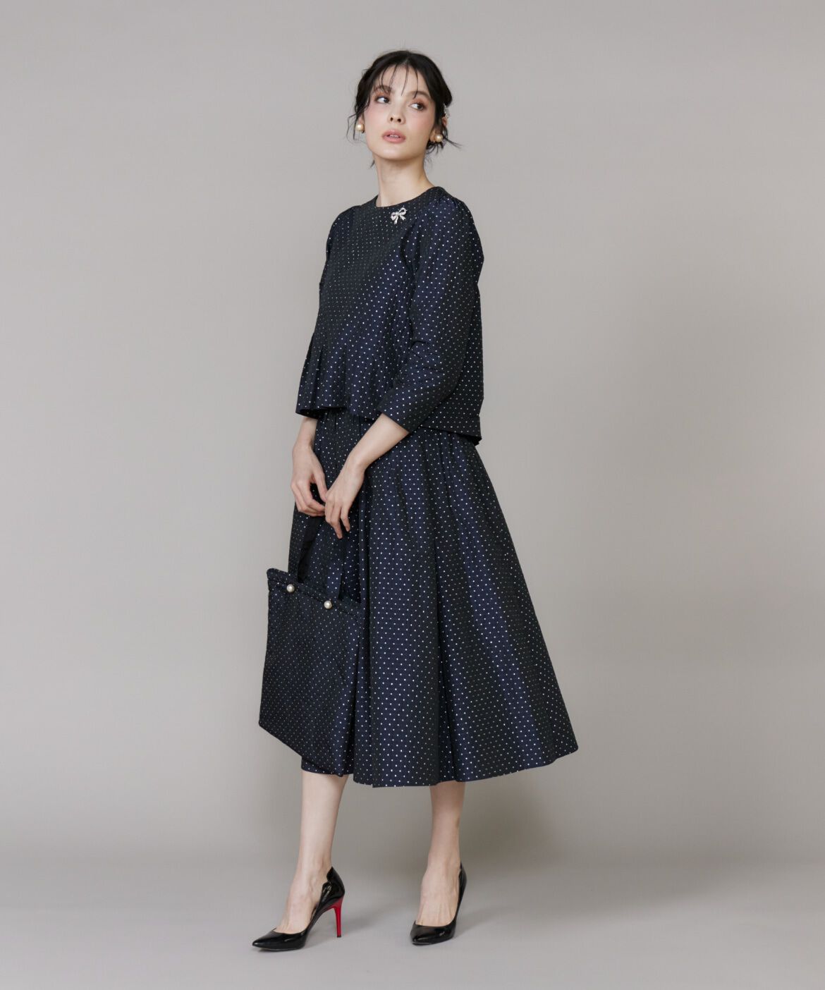 Maglie le cassetto「《プラスサイズ》ラメドットジャガードスカート」|フレア|