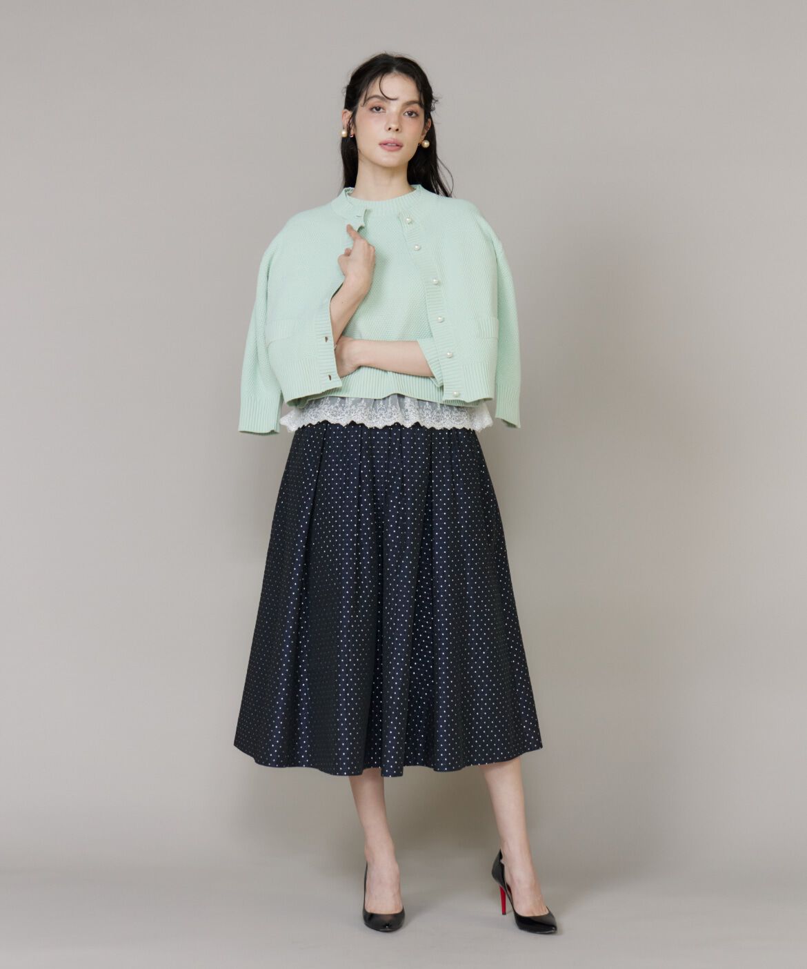 Maglie le cassetto「《プラスサイズ》ラメドットジャガードスカート」|フレア|