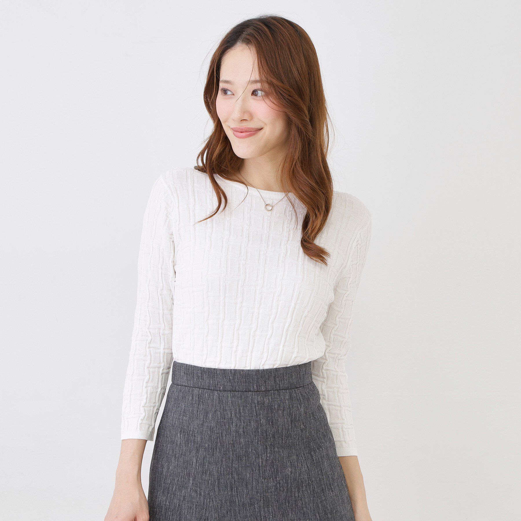 COUP DE CHANCE「【手洗い可/通勤】幾何柄編みニット」|ニット・セーター|ホワイト(001)