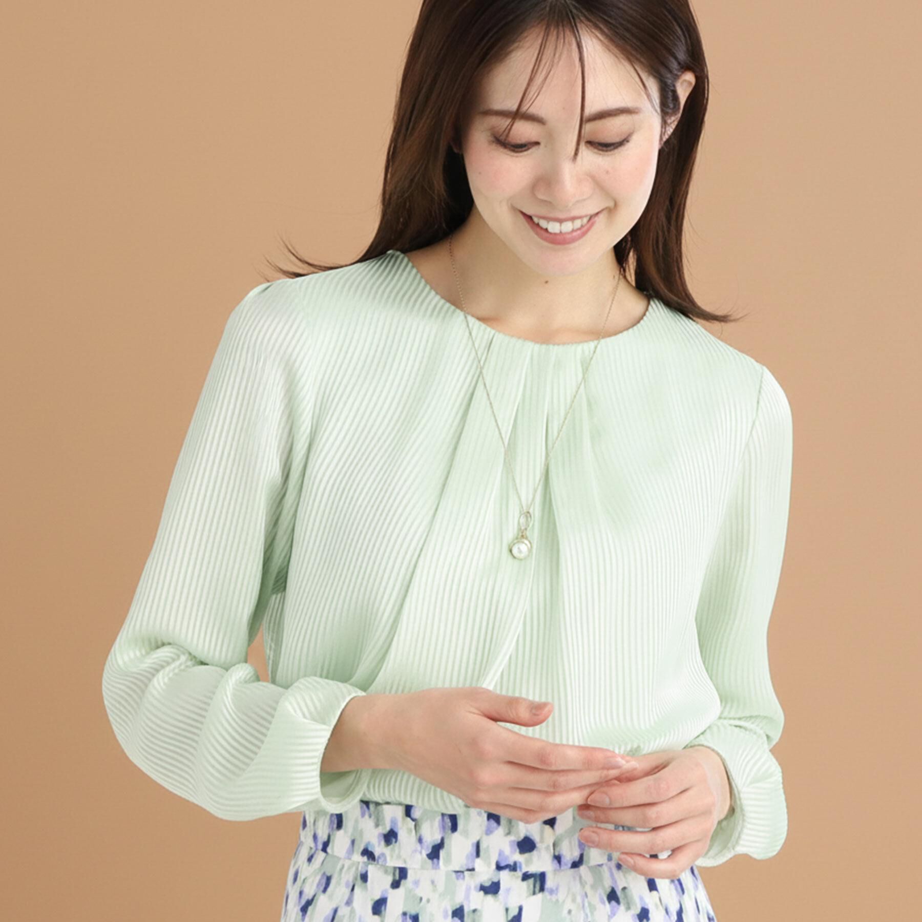Reflect「【手洗い可】シアーシャドーストライプブラウス」|シャツ・ブラウス|ミントグリーン(02