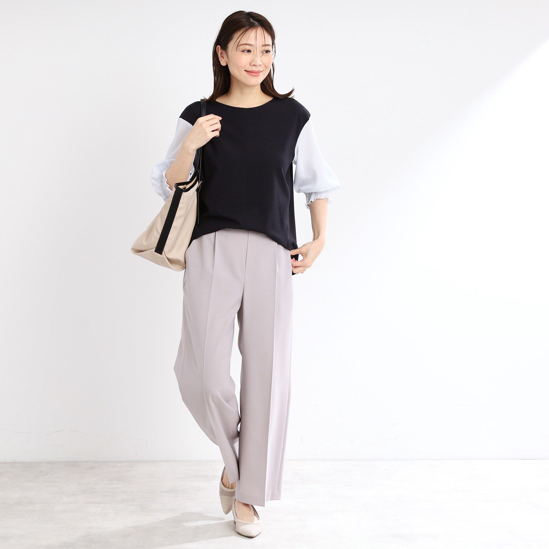 Reflect「【手洗い可】シアーストライプスリーブブラウス」|シャツ・ブラウス|