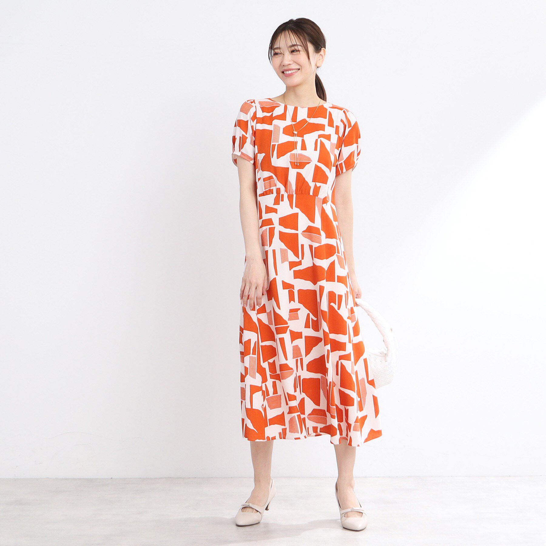 Reflect「【WEB先行カラーあり／マシンウォッシュ可】幾何モチーフプリントワンピース」|ワンピース|