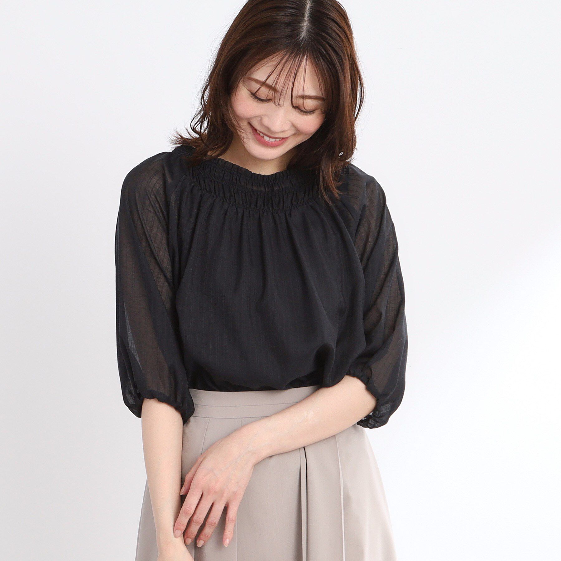 Reflect「【洗える】シャーリングデザインブラウス」|シャツ・ブラウス|