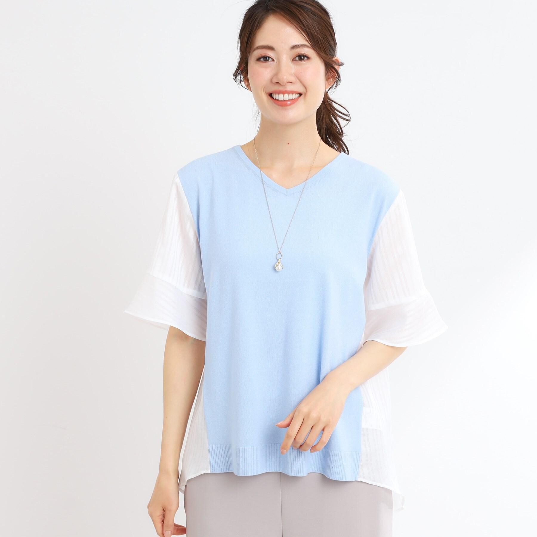 Reflect「バイカラードッキングニット」|ニット・セーター|ブルー(591)