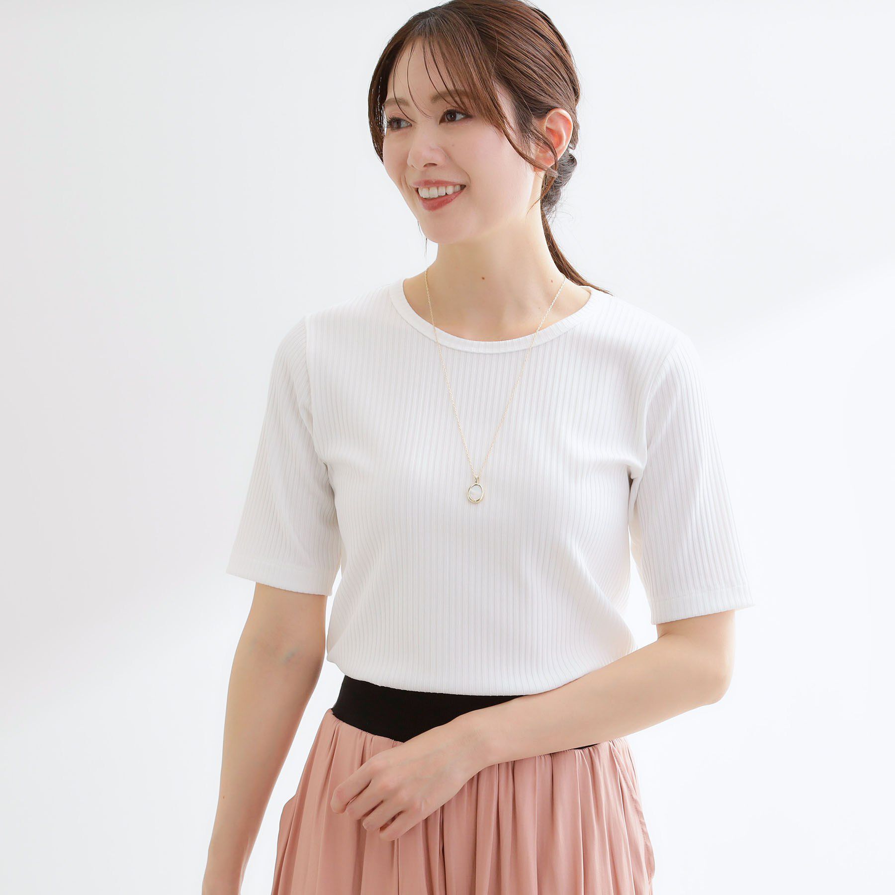 Reflect「【インナーにおすすめ◎】クルーネックストレッチリブトップス」|Tシャツ・カットソー|