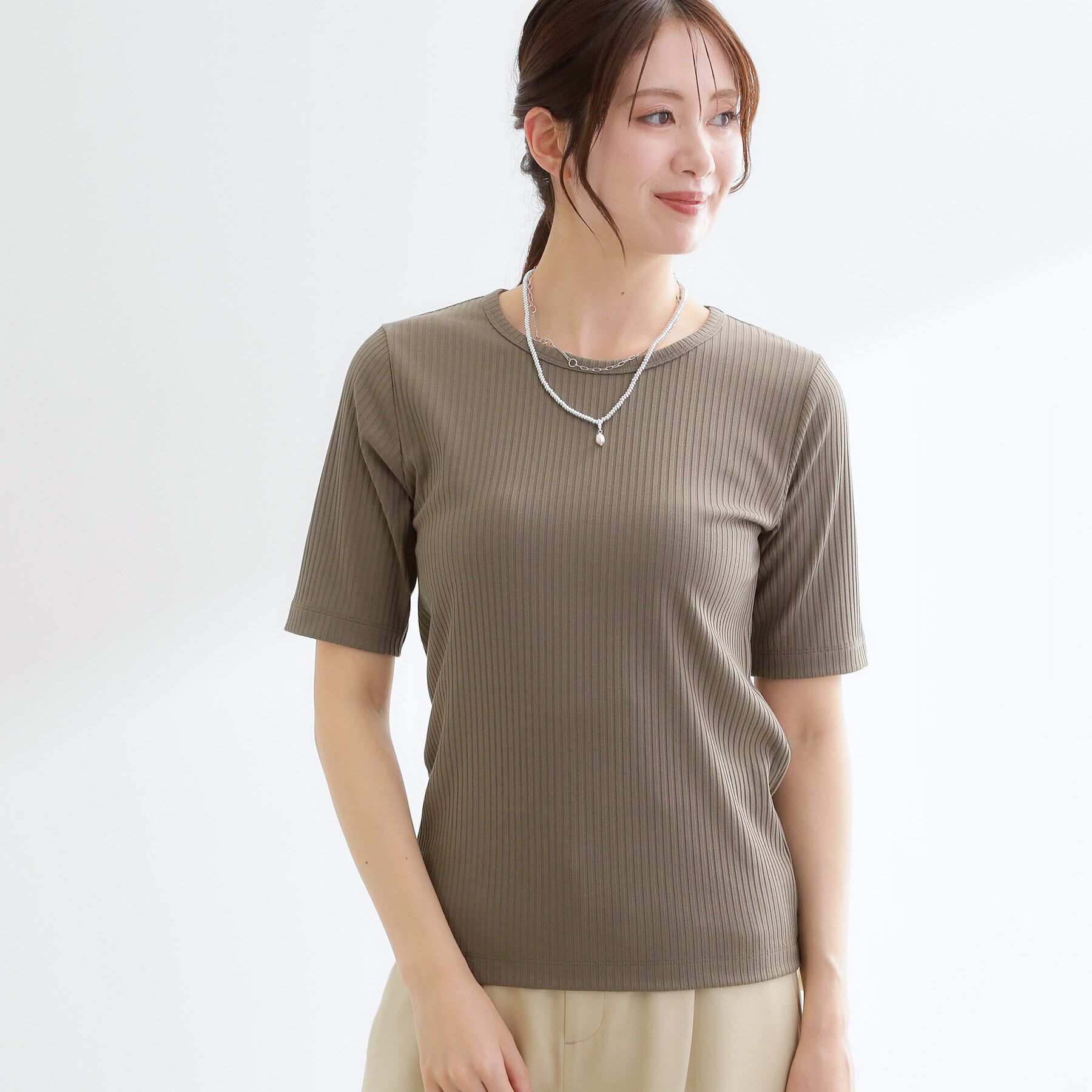 Reflect「【インナーにおすすめ◎】クルーネックストレッチリブトップス」|Tシャツ・カットソー|