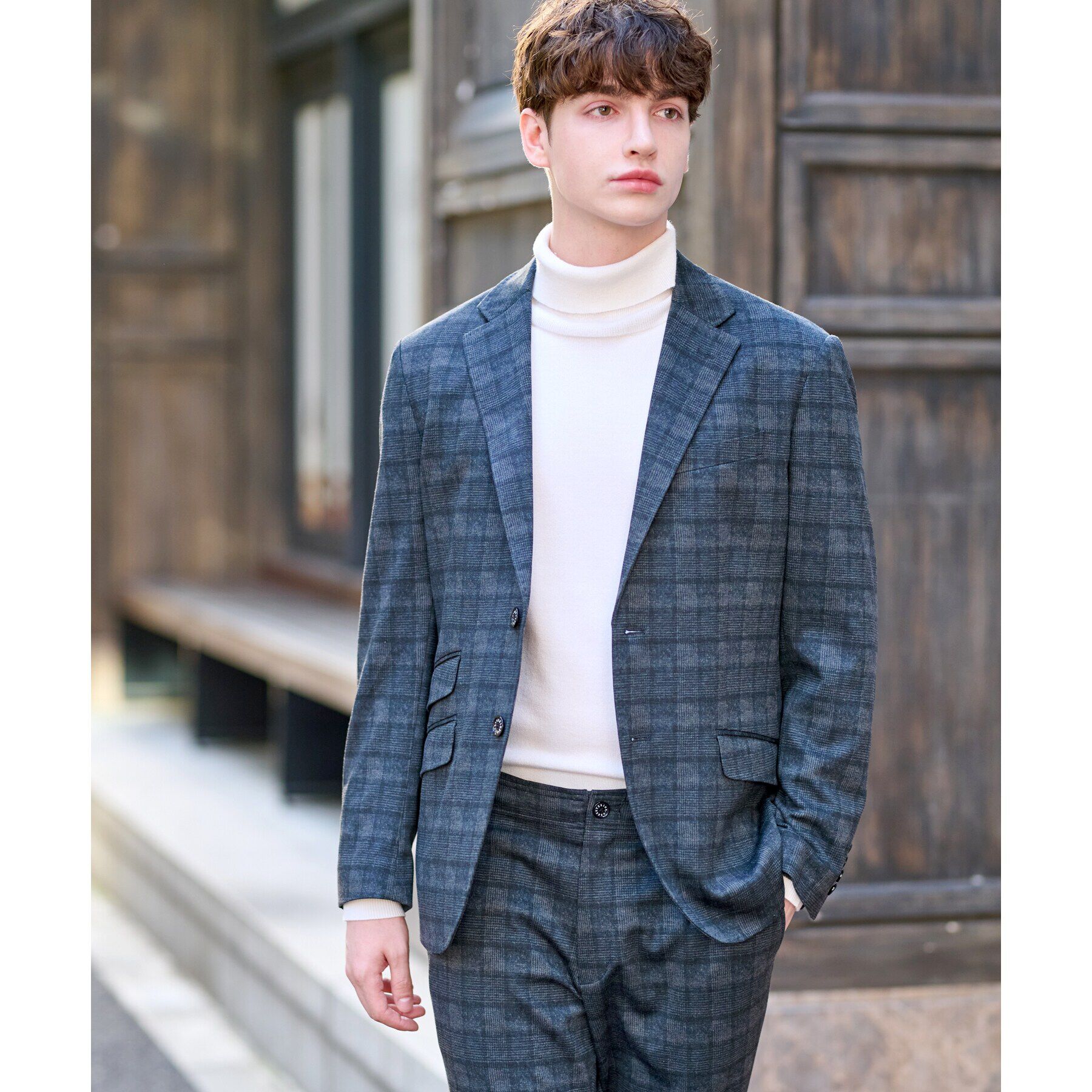 DRESSTERIOR「【セットアップ可】ネイビーグレンチェックSET UPジャケット」|テーラードジャケット|