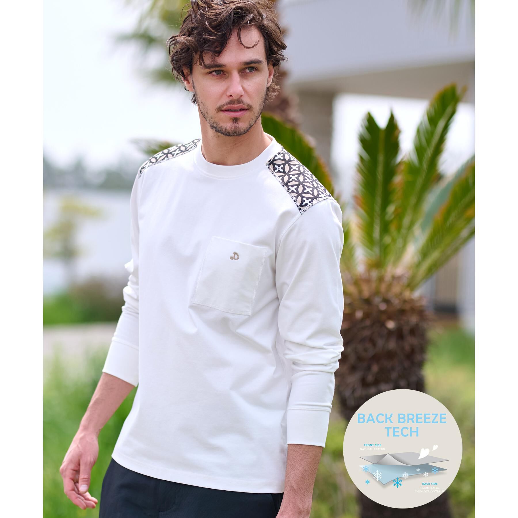DRESSTERIOR「【接触冷感/UVカット】BACK BREEZE TECH ロングTシャツ」|Tシャツ・カットソー|ホワイト(001)