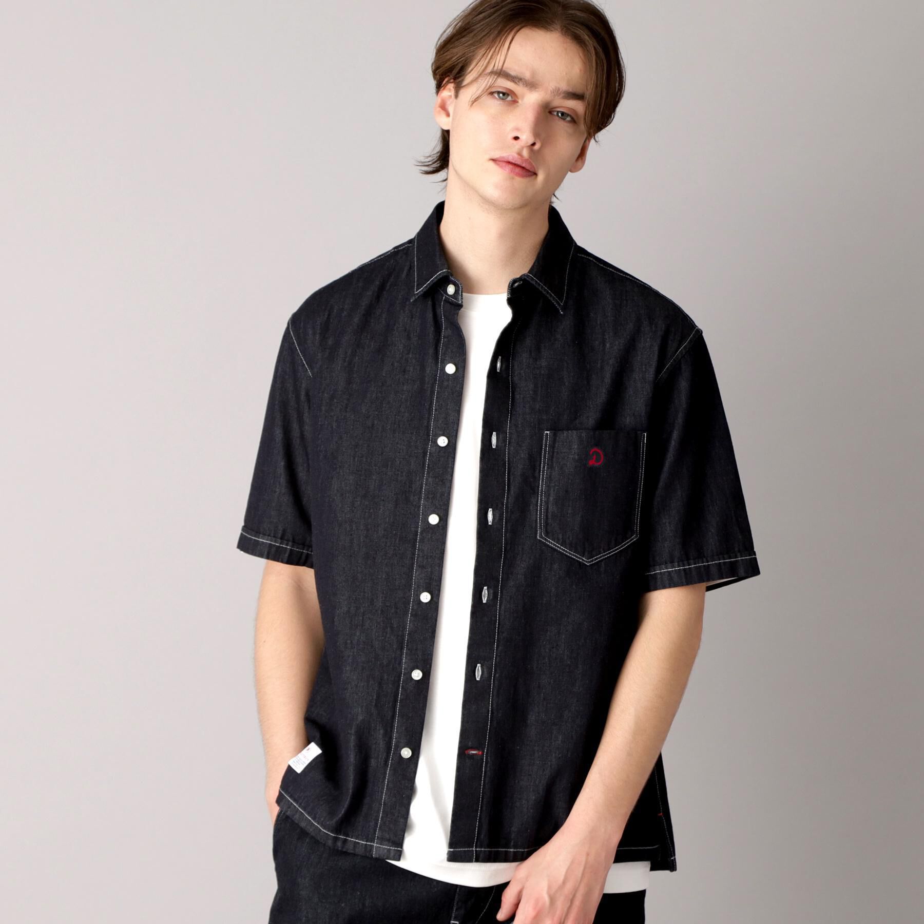 DRESSTERIOR「【セットアップ可】ライトデニム ハーフスリーブシャツ」|シャツ・ブラウス|ネイビー(094)