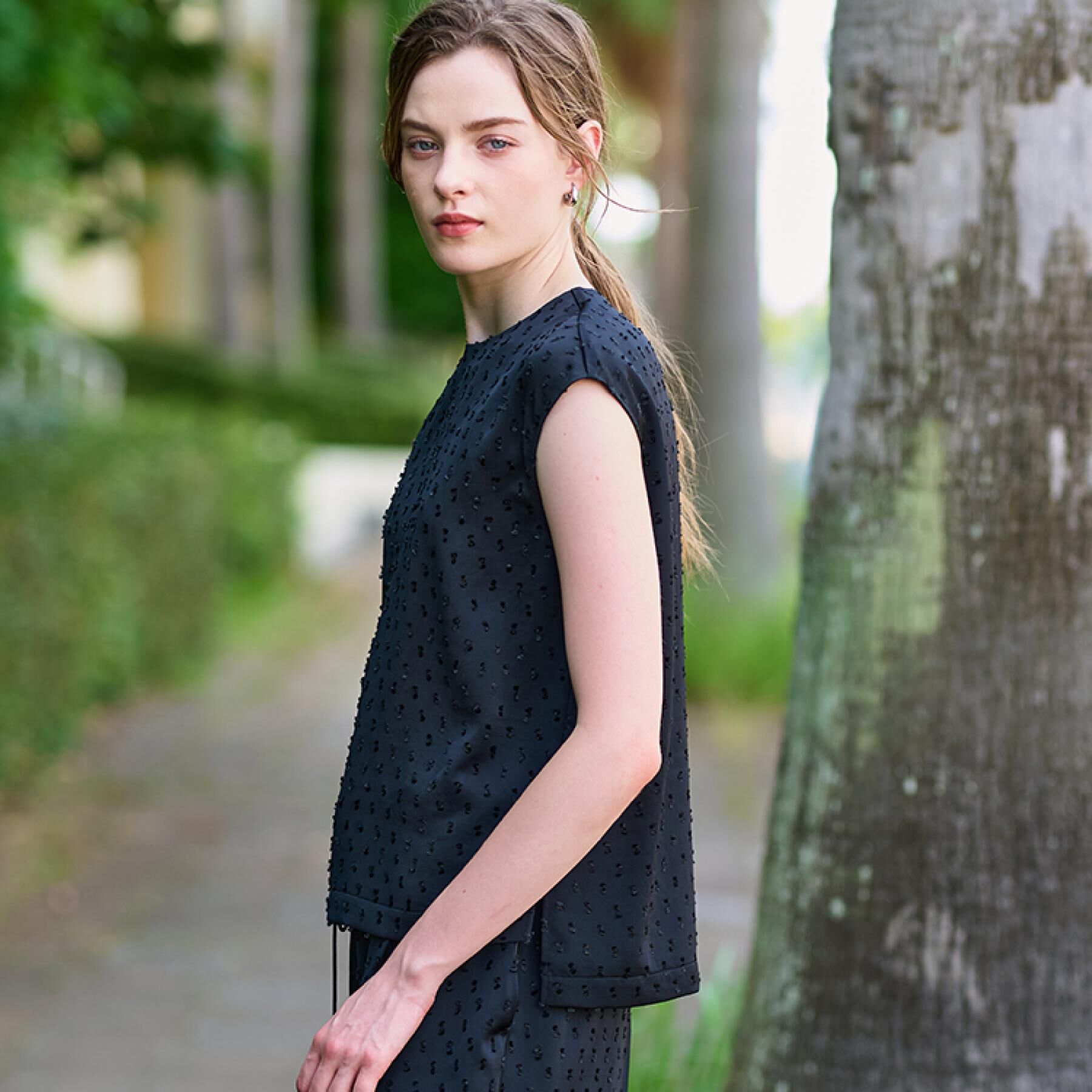 DRESSTERIOR「【セットアップ可/イージーケア】ドビーサテンフレンチスリーブブラウス」|シャツ・ブラウス|