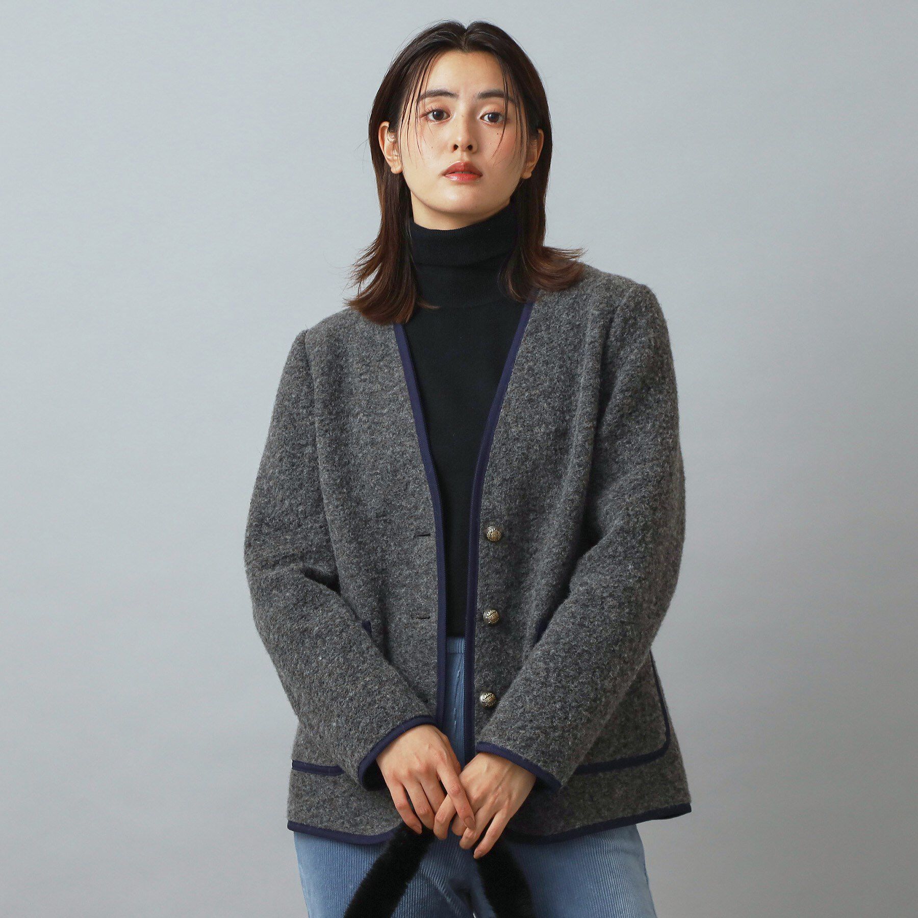 DRESSTERIOR「チロリアンニットジャケット」|ノーカラージャケット|