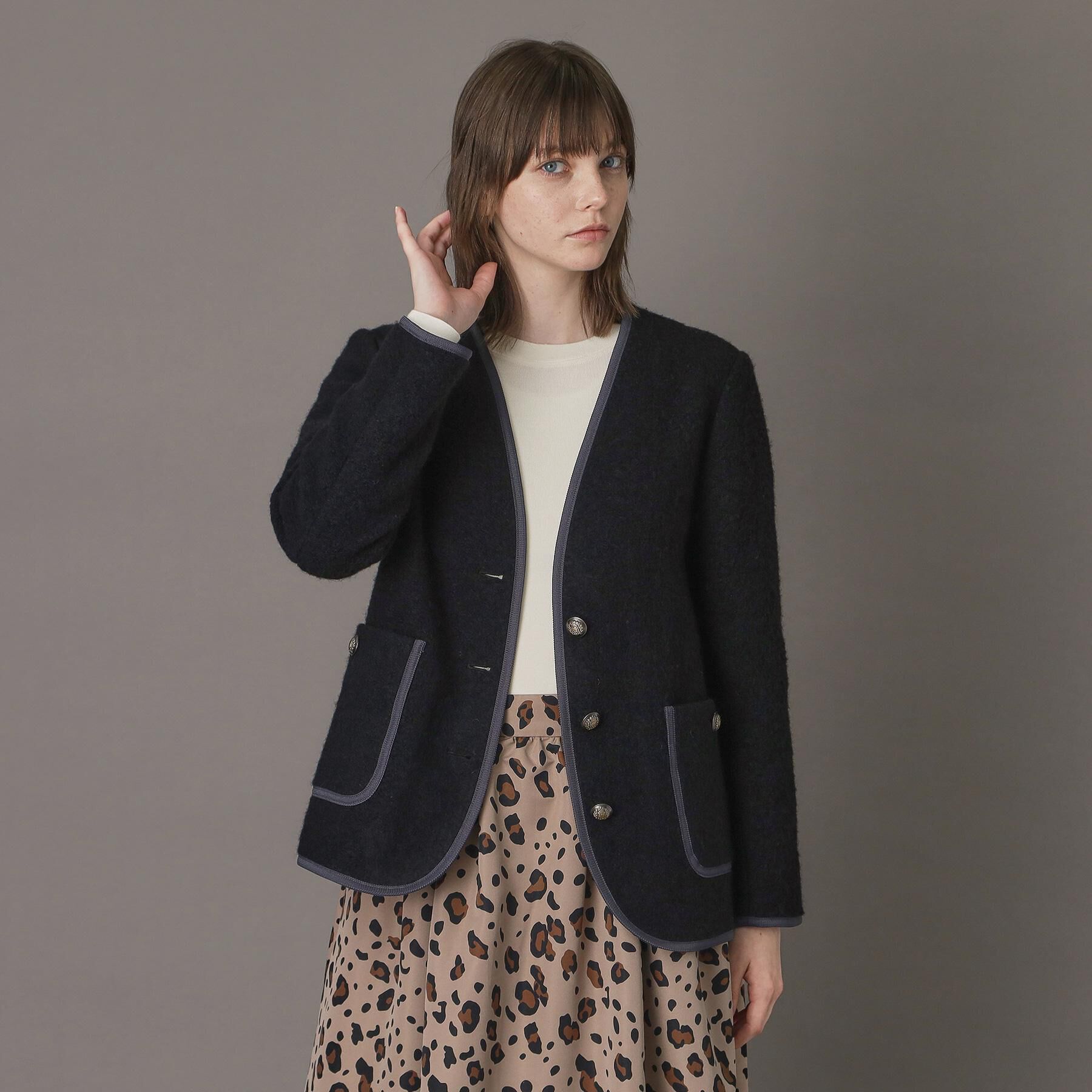 DRESSTERIOR「チロリアンニットジャケット」|ノーカラージャケット|