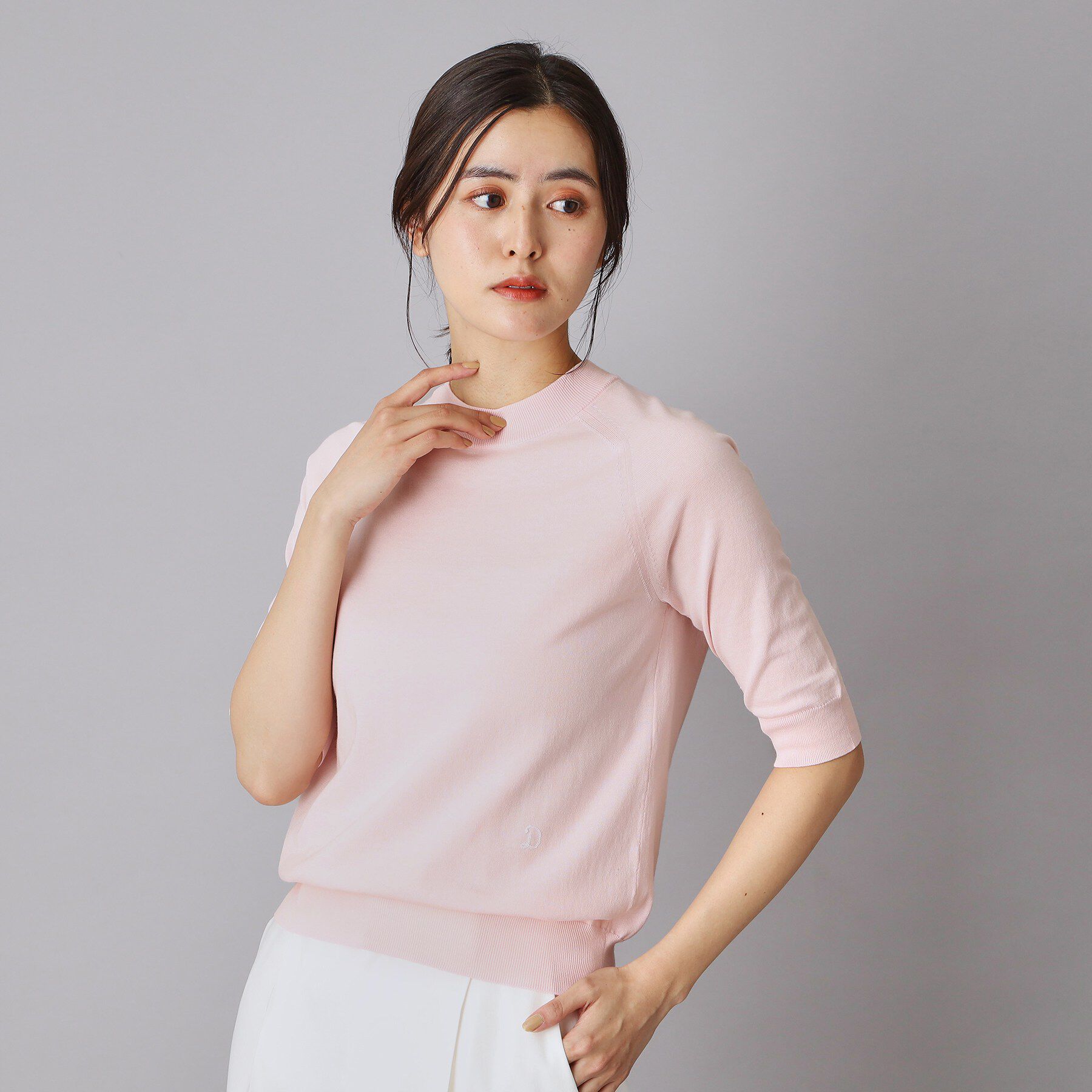 DRESSTERIOR「コットンシルクハーフスリーブニット」|ニット・セーター|ピンク(071)
