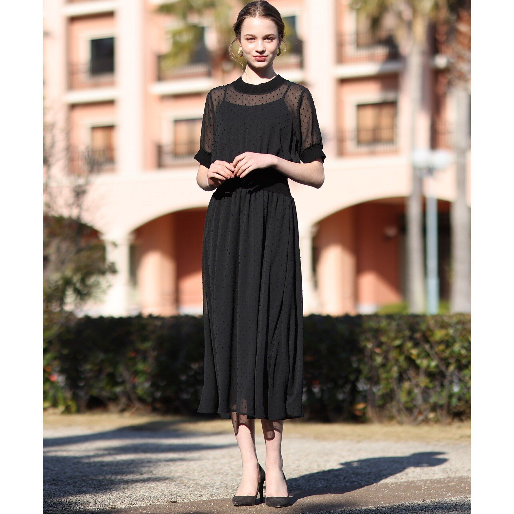 DRESSTERIOR「ドットカットジャカードハーフスリーブ」|ワンピース|