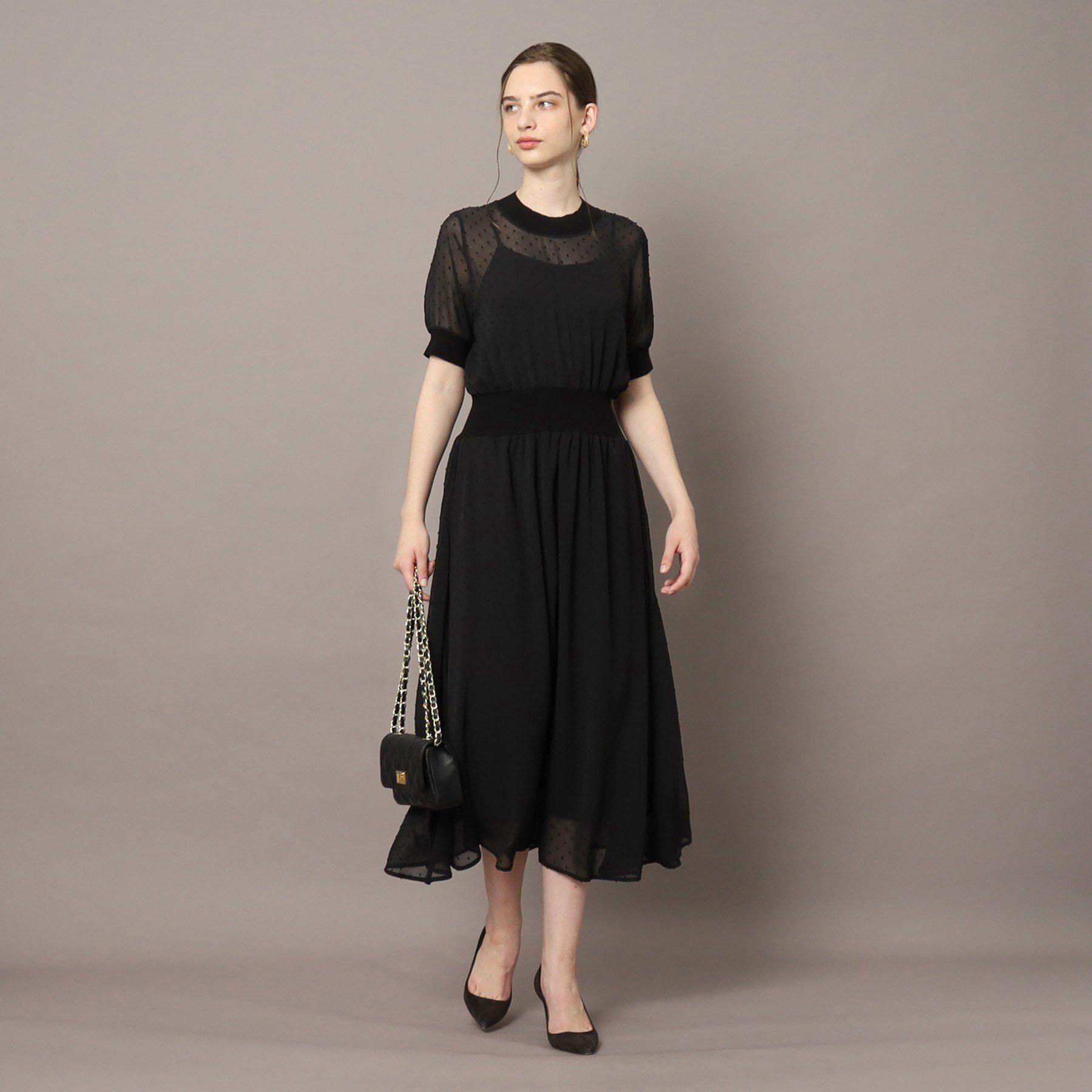 DRESSTERIOR「ドットカットジャカードハーフスリーブ」|ワンピース|