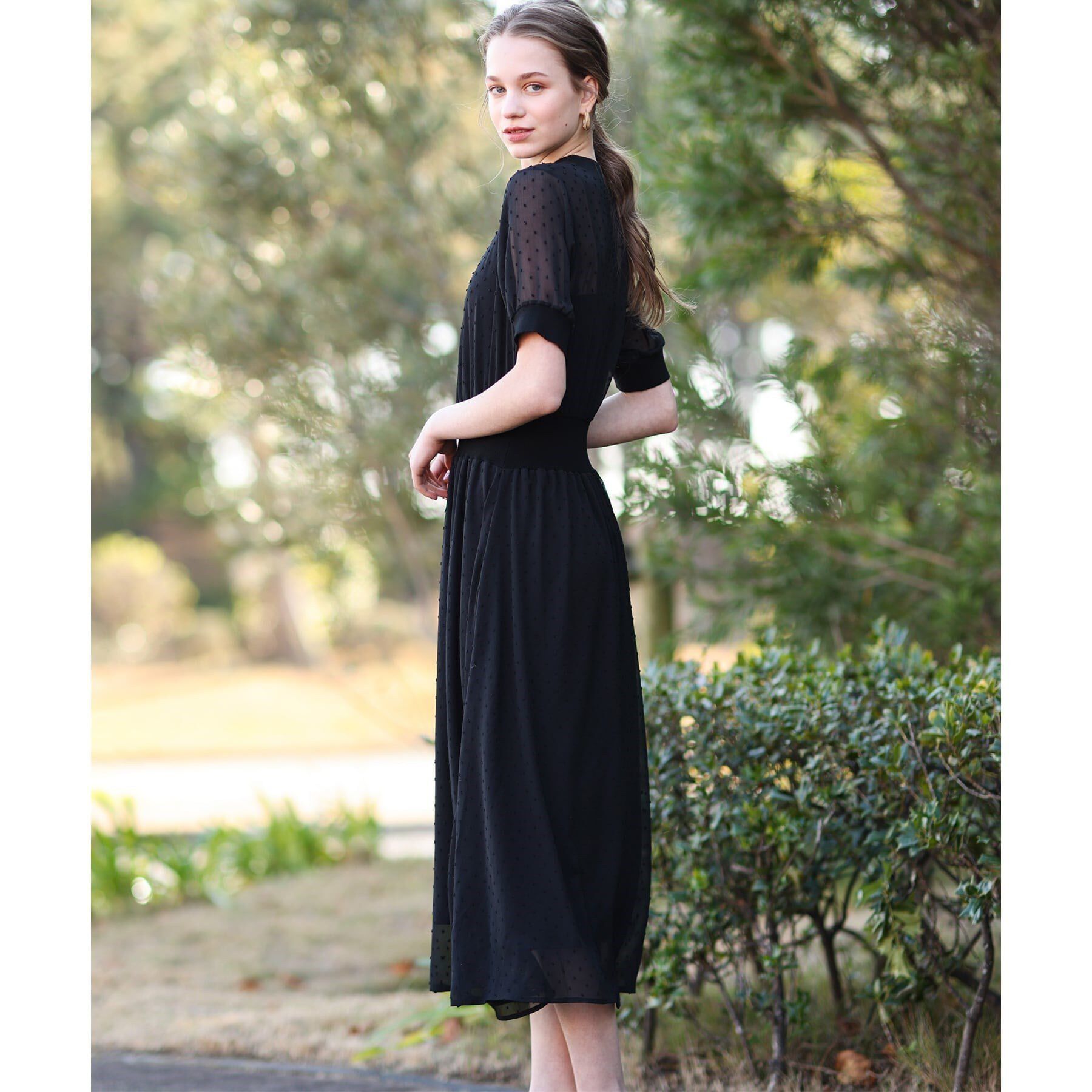 DRESSTERIOR「ドットカットジャカードハーフスリーブ」|ワンピース|