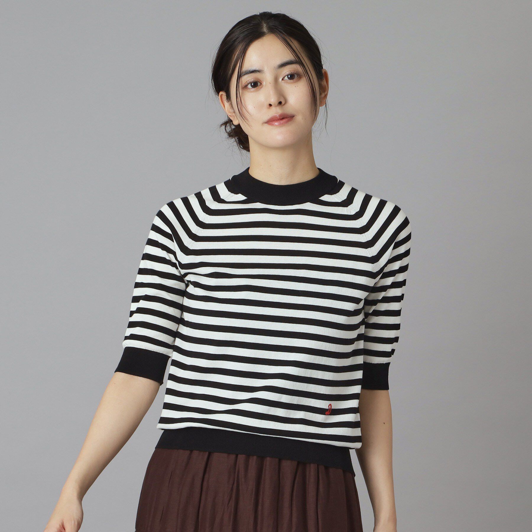 DRESSTERIOR「コットンシルクボーダーハーフスリーブニット」|ニット・セーター|