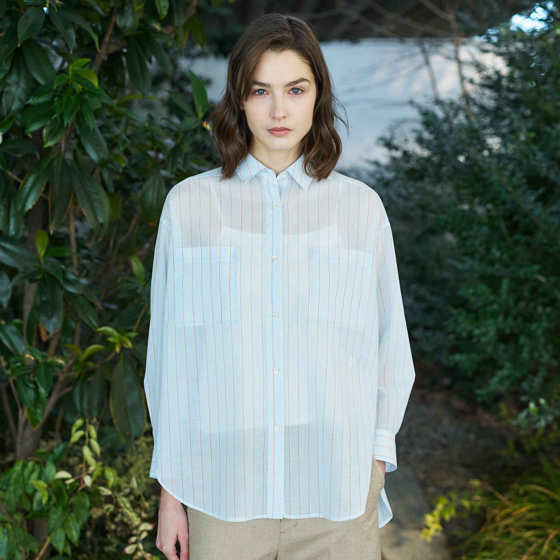 DRESSTERIOR「ストライプシアーシャツ」|シャツ・ブラウス|サックスブルー(39