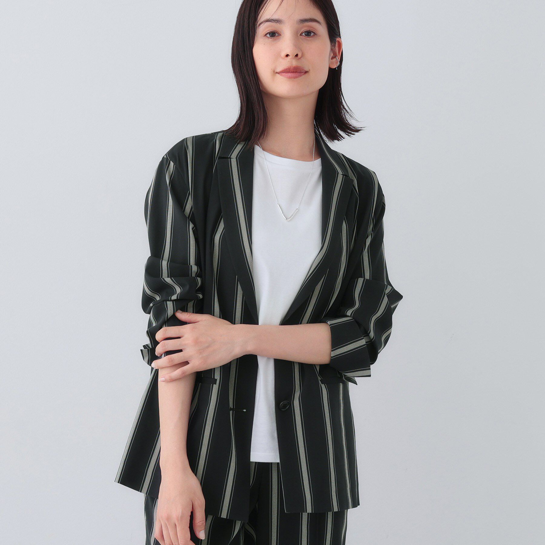 INDIVI「【日本製／SETUP可能】コットン混カーディガンライクジャケット」|スーツ|ブラック(319)