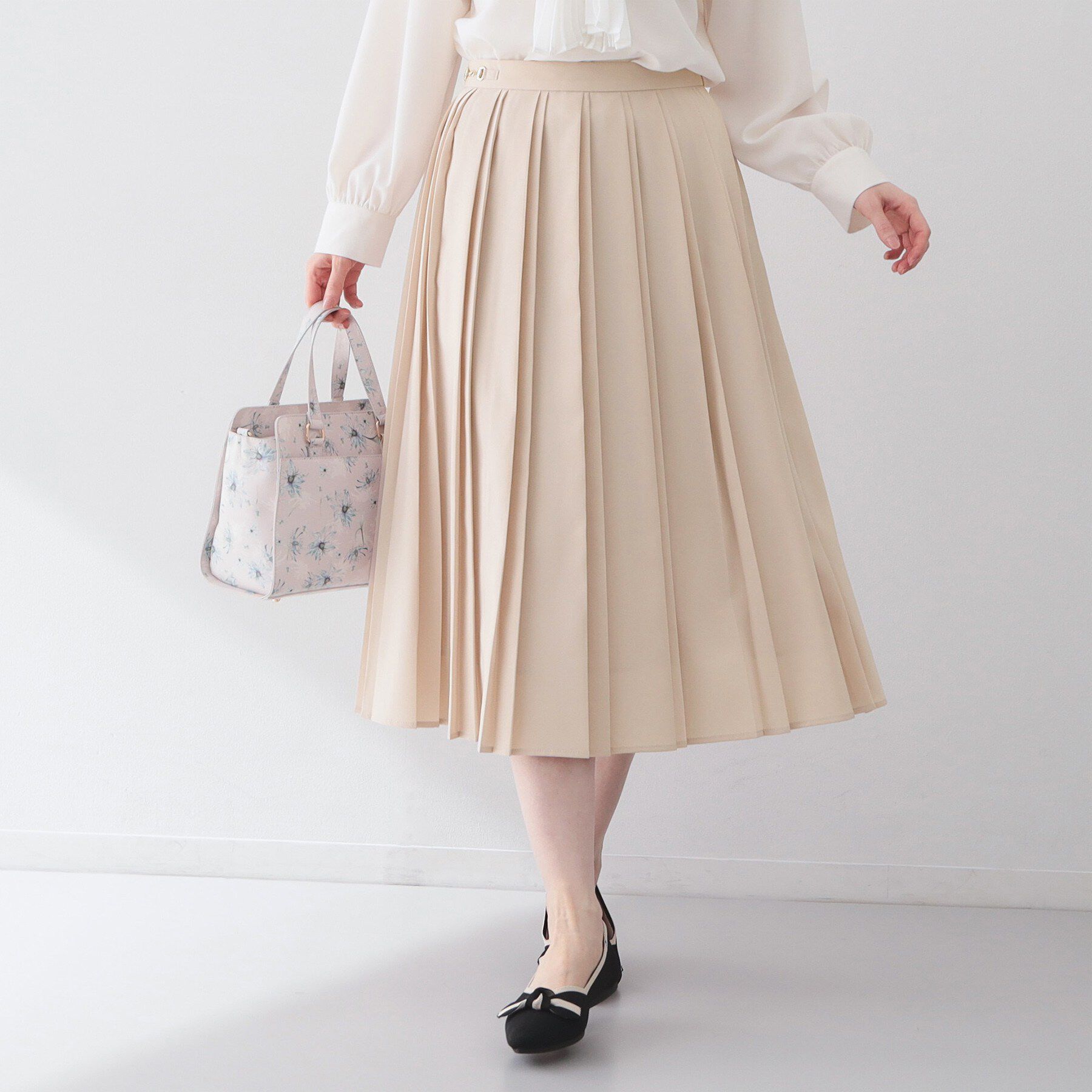 index「ビット付きダブルプリーツスカート【洗濯機OK/イージーアイロン】」|スカート|ライトベージュ(05
