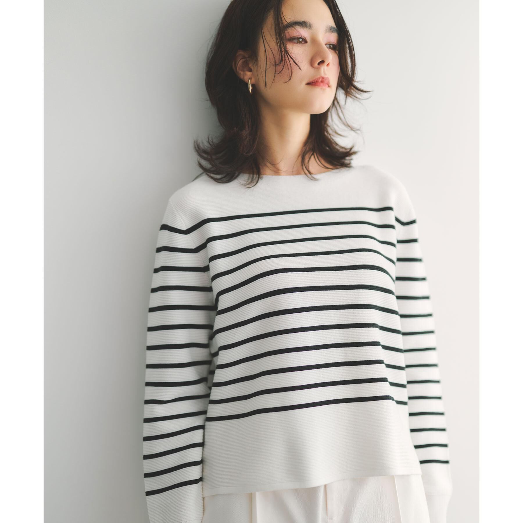 OPAQUE.CLIP「ボートネックガーターニット/オーガニックコットン混【洗濯機OK/UVケア】《6col》」|ニット・セーター|