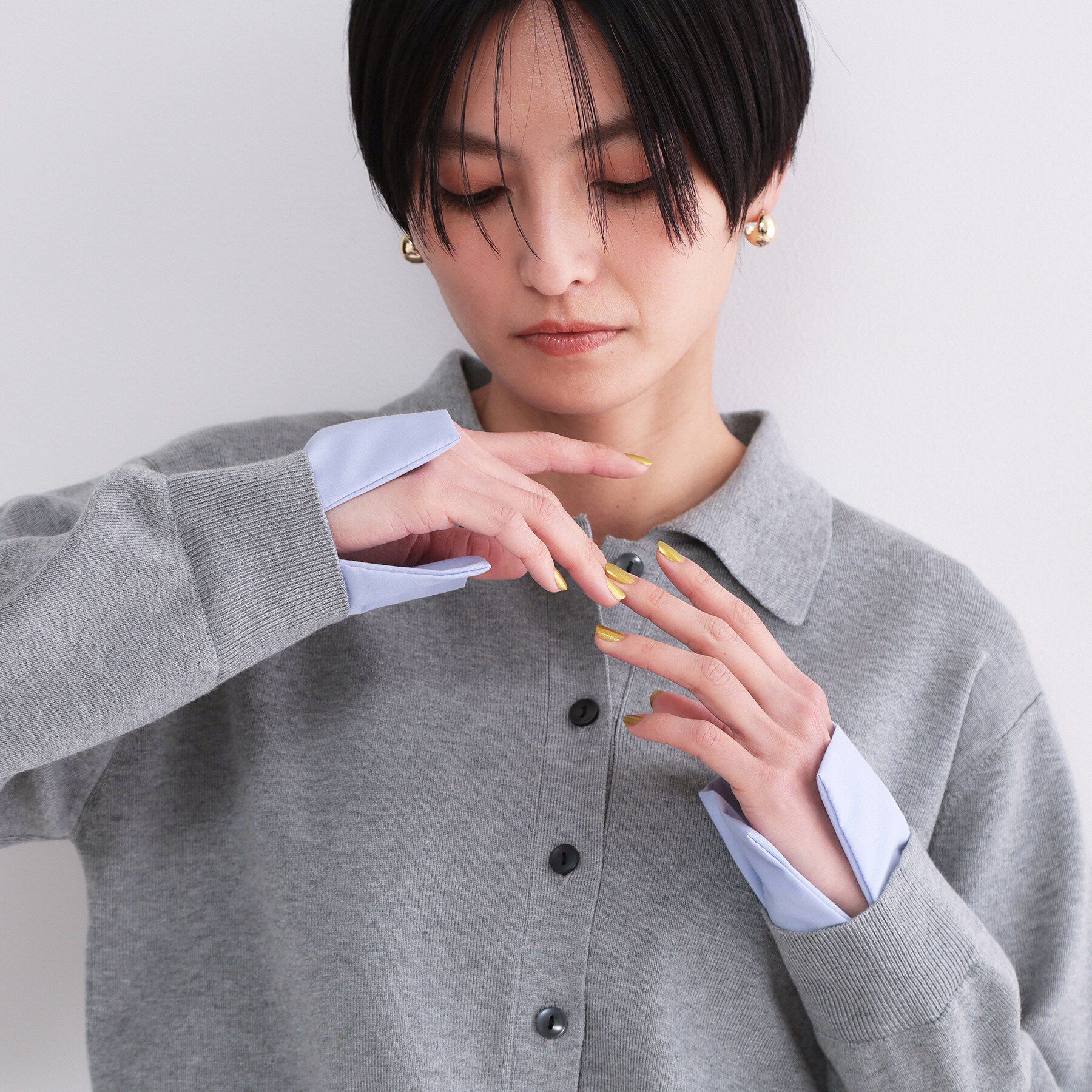 OPAQUE.CLIP「ポロ衿シャツドッキングニット【洗濯機OK】」|カーディガン|