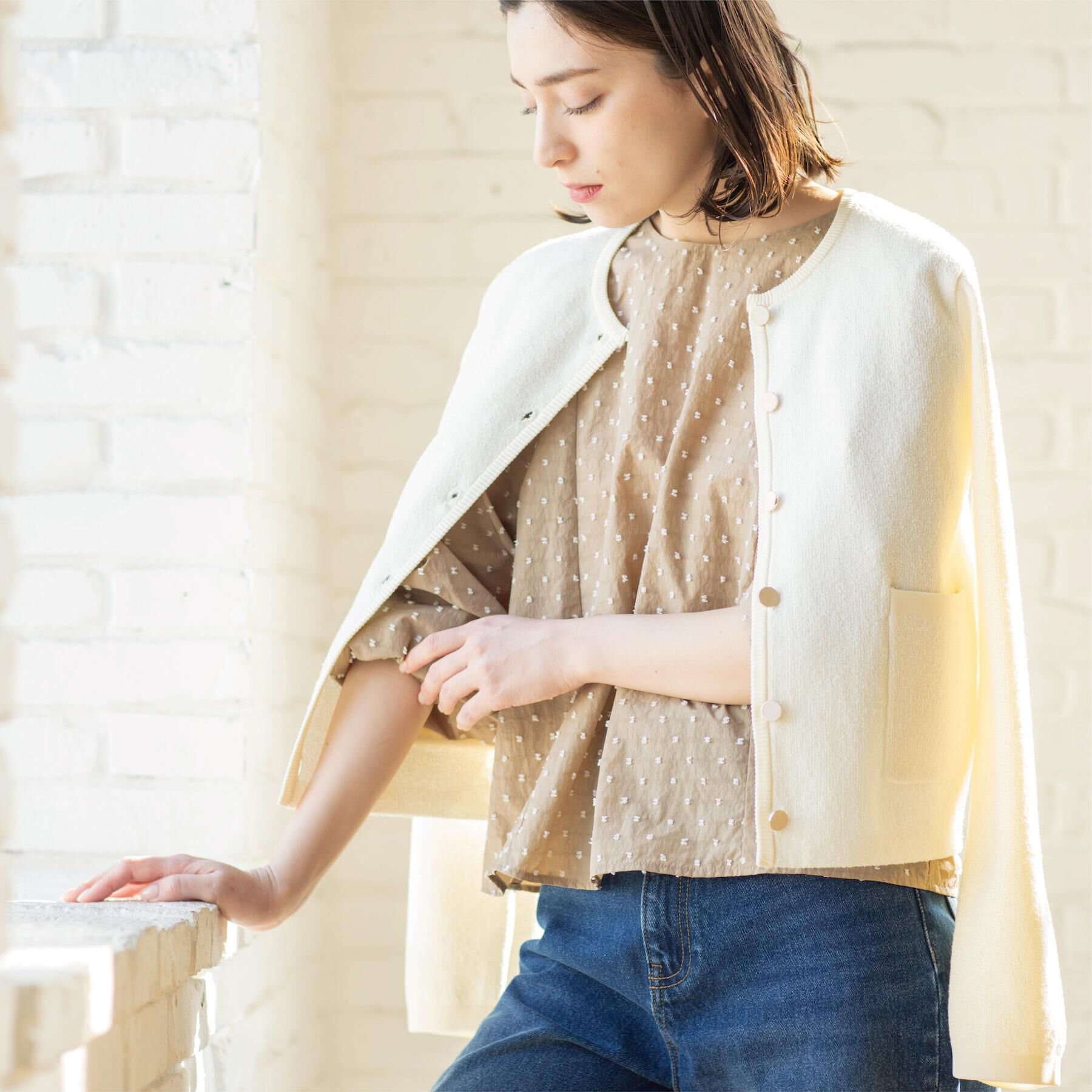 OPAQUE.CLIP「ブークレ金ボタンニットカーディガン【洗濯機OK】」|カーディガン|