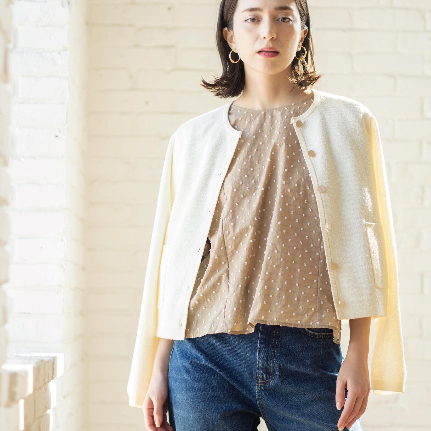 OPAQUE.CLIP「ブークレ金ボタンニットカーディガン【洗濯機OK】」|カーディガン|