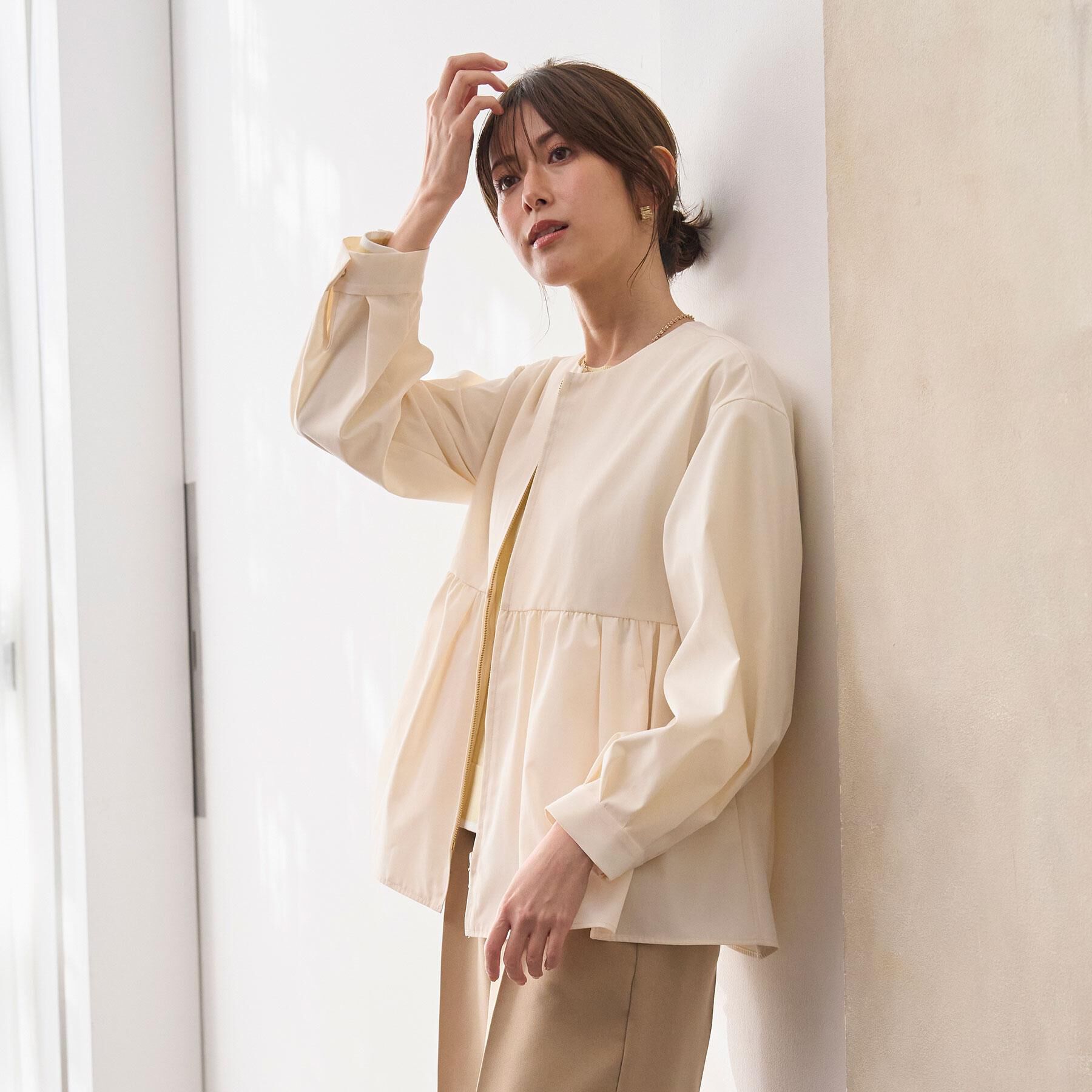 OPAQUE.CLIP「撥水ノーカラーペプラムブルゾン【洗濯機OK/抗ピル】」|ブルゾン・スタジャン|