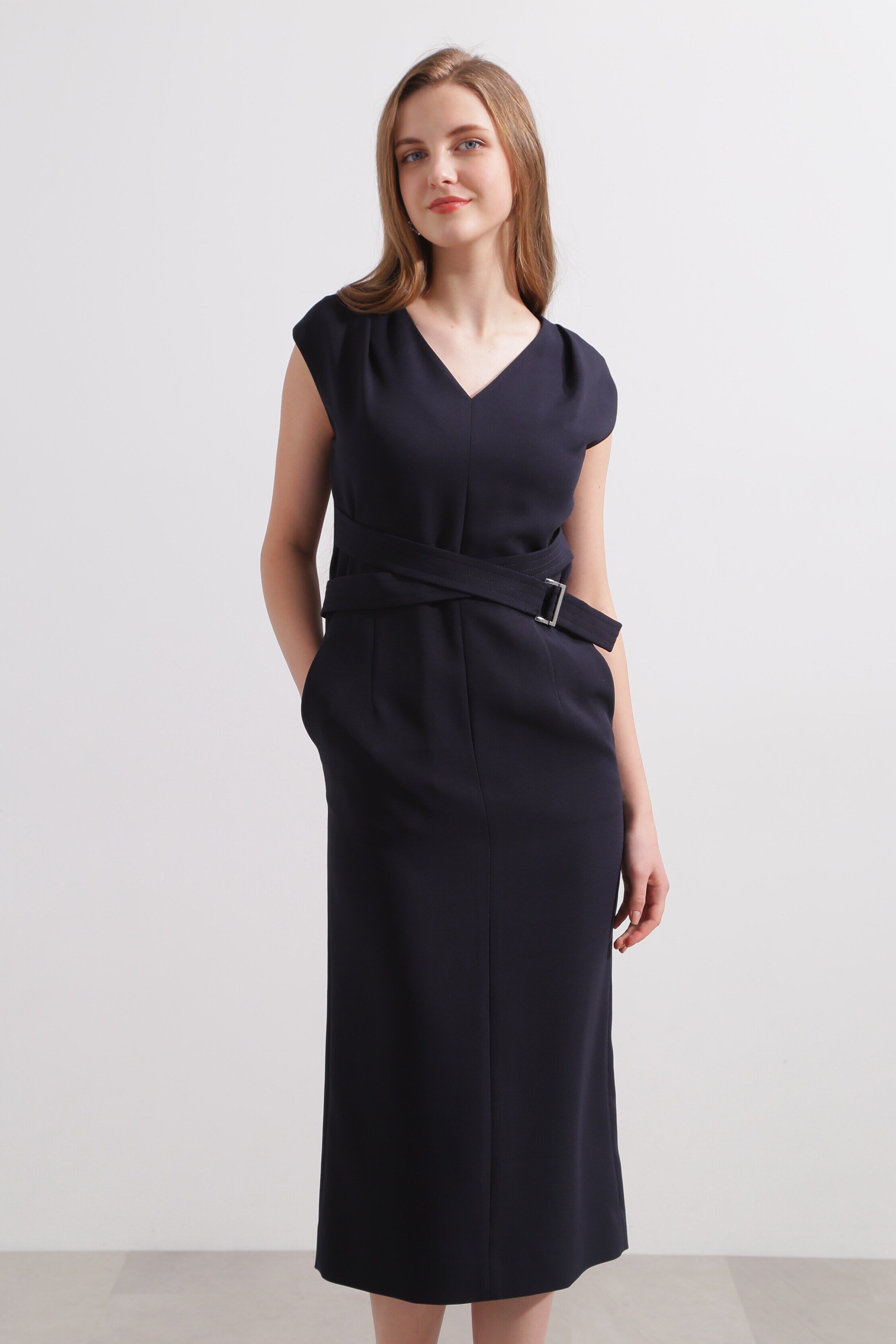  「◆ウエストクロスオックスワンピース」|ワンピース|ネイビー